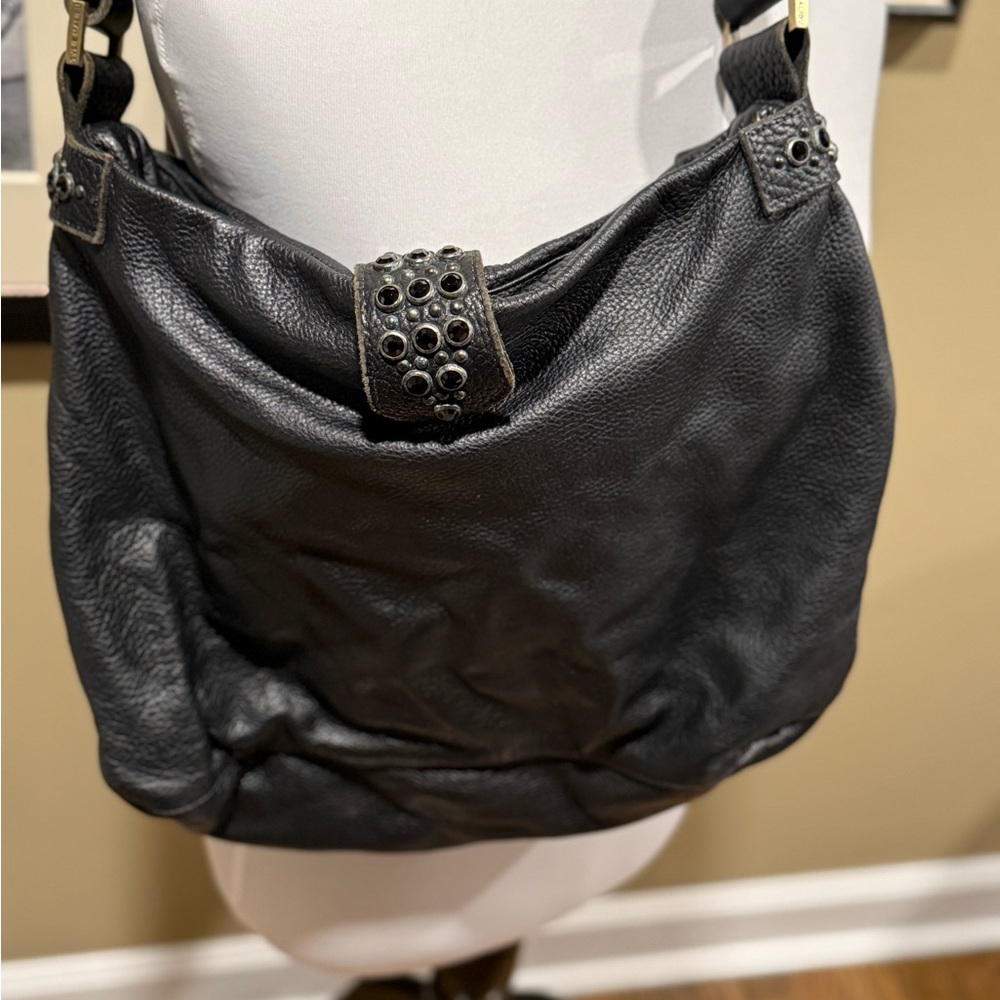 Tylie Malibu Black Hobo Bag with Black Rhinestone Studded Strap